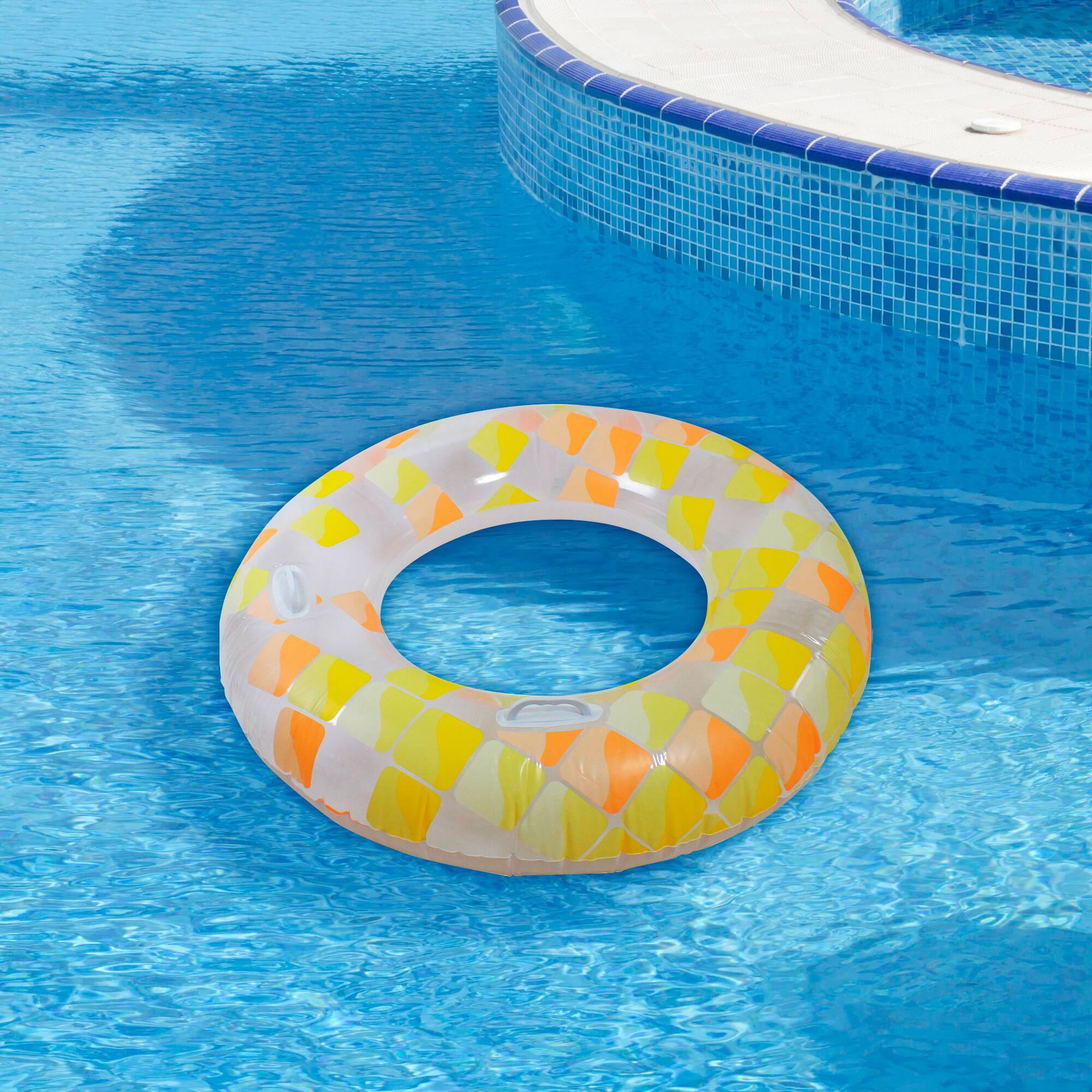 Alt View 1. Pool Central - Inflatable Yellow and Orange Mosaic Swimming Pool Ring Float, 47-Inch - Yellow.