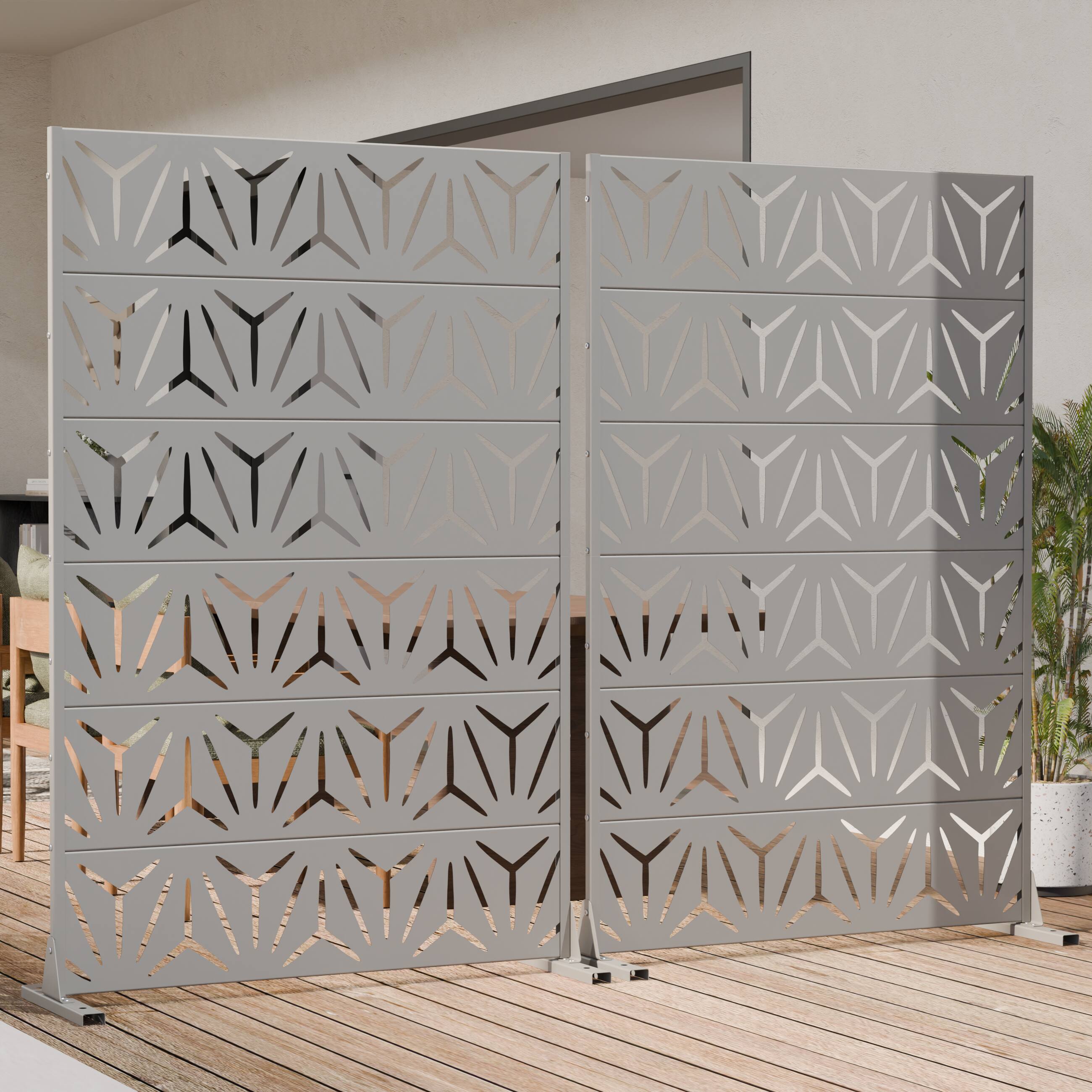 Front. PexFix - 2Pcs Metal Outdoor Privacy Screen Decorative Laser-Cut Privacy Fence Freestanding Weatherproof Privacy Panel - Gray.