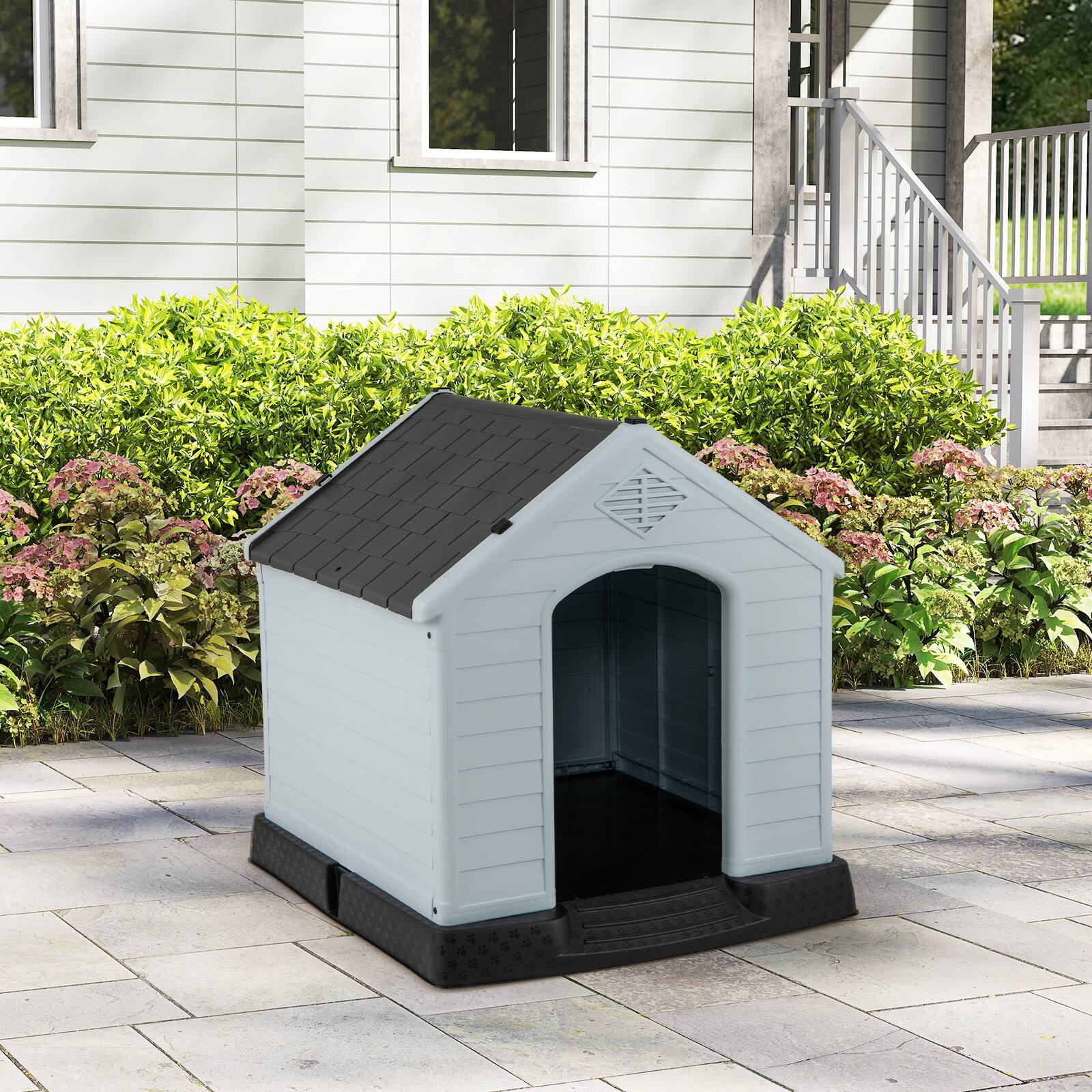 Alt View 1. Costway - Costway Enduring Waterproof Plastic Dog House w/Sloping Roofs Indoor Outdoor Dog House.