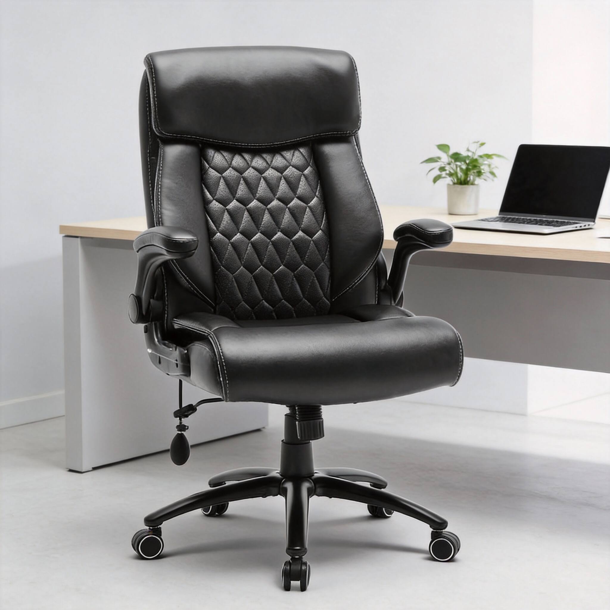 Alt View 1. Frangdom - Heavy Duty Executive Chair Flip Arms Lumbar Tilt High Back - Black 500lbs Big Tall Office Chair.