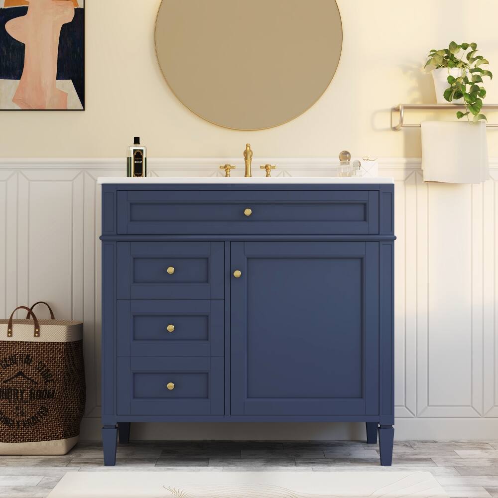 Angle. Loheer - Loheer 36 inch blue bathroom vanity with sink Modern Single Sink Bathroom Vanity with 2 Drawers and Tip-out Drawer - Blue.