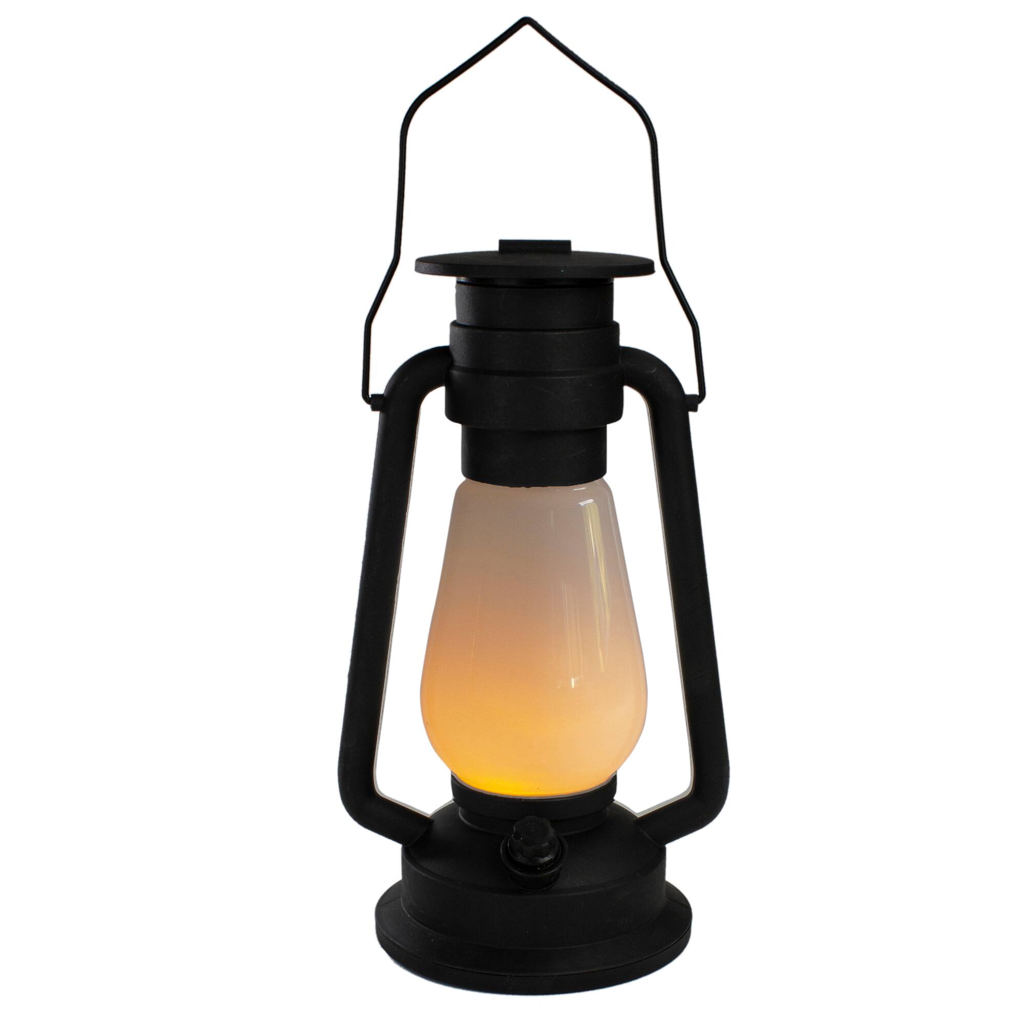 Northlight - 12" Black Battery Operated Faux Flame LED Hurricane Lantern - White
