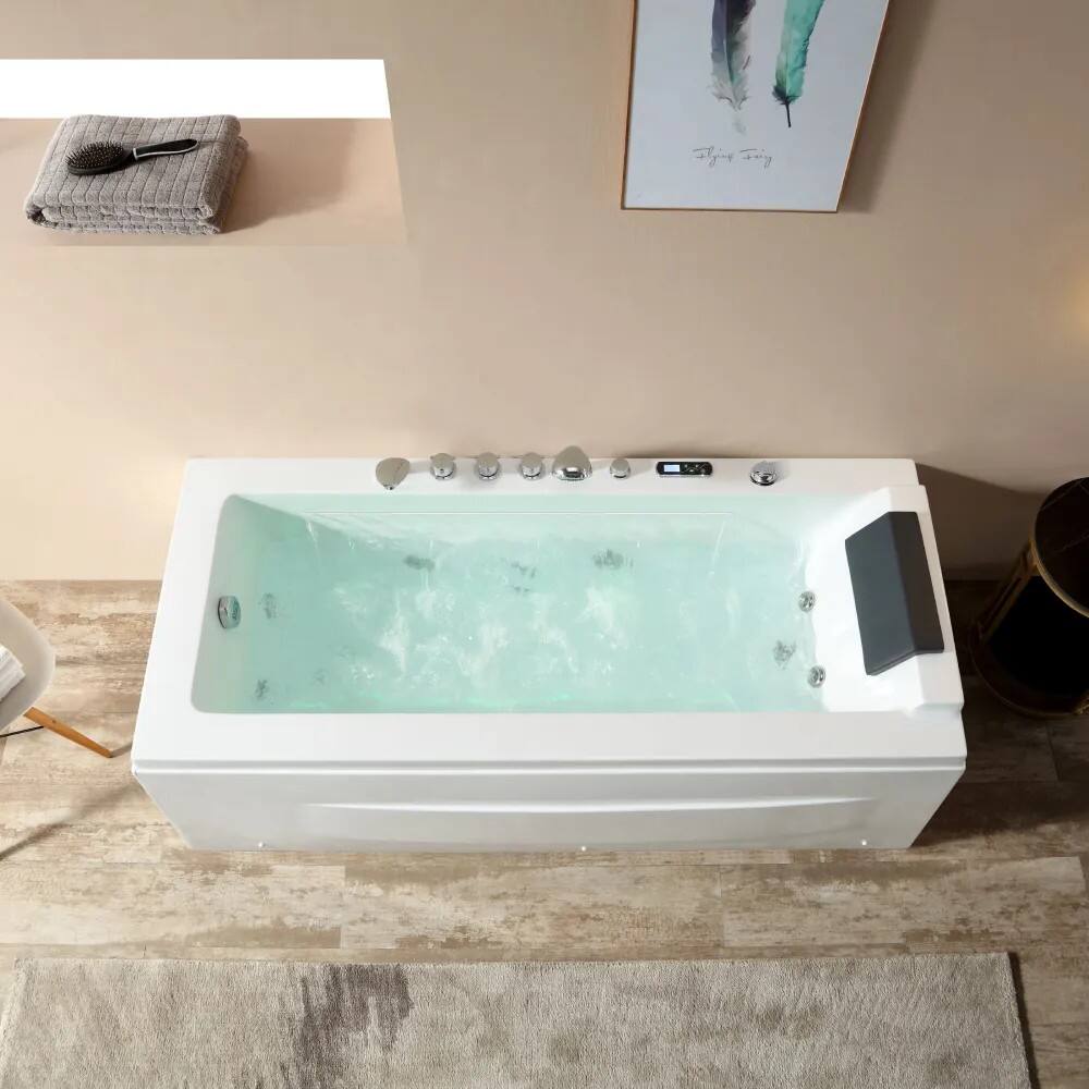 Alt View 2. Empava - 67 in. x 29 in. Alcove Whirlpool Air Combination Bathtub Rectangular Bath with Left Drain and Waterfall in White - White.