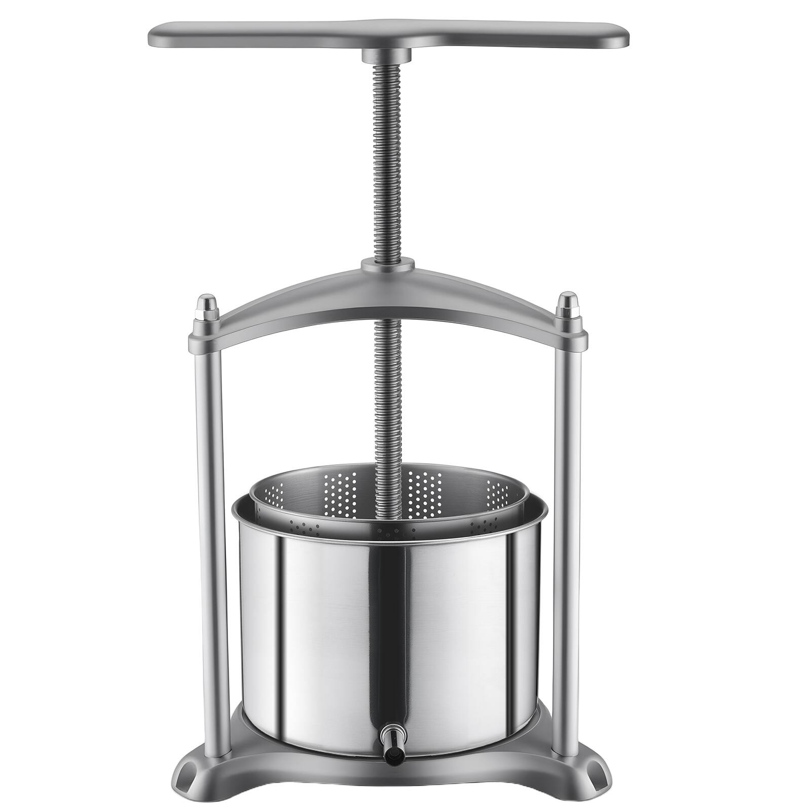 Alt View 5. VEVOR - Fruit Wine Press, 1.6 Gallon/6L,Stainless Steel Manual Juice Maker with Powerful T-Shaped Handle, Juice Making for Apple - Silver.