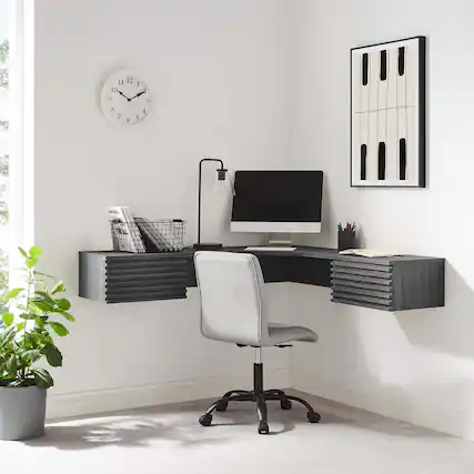 Front. Modway - Render Wall Mount Corner Office Desk by Modway - Charcoal.