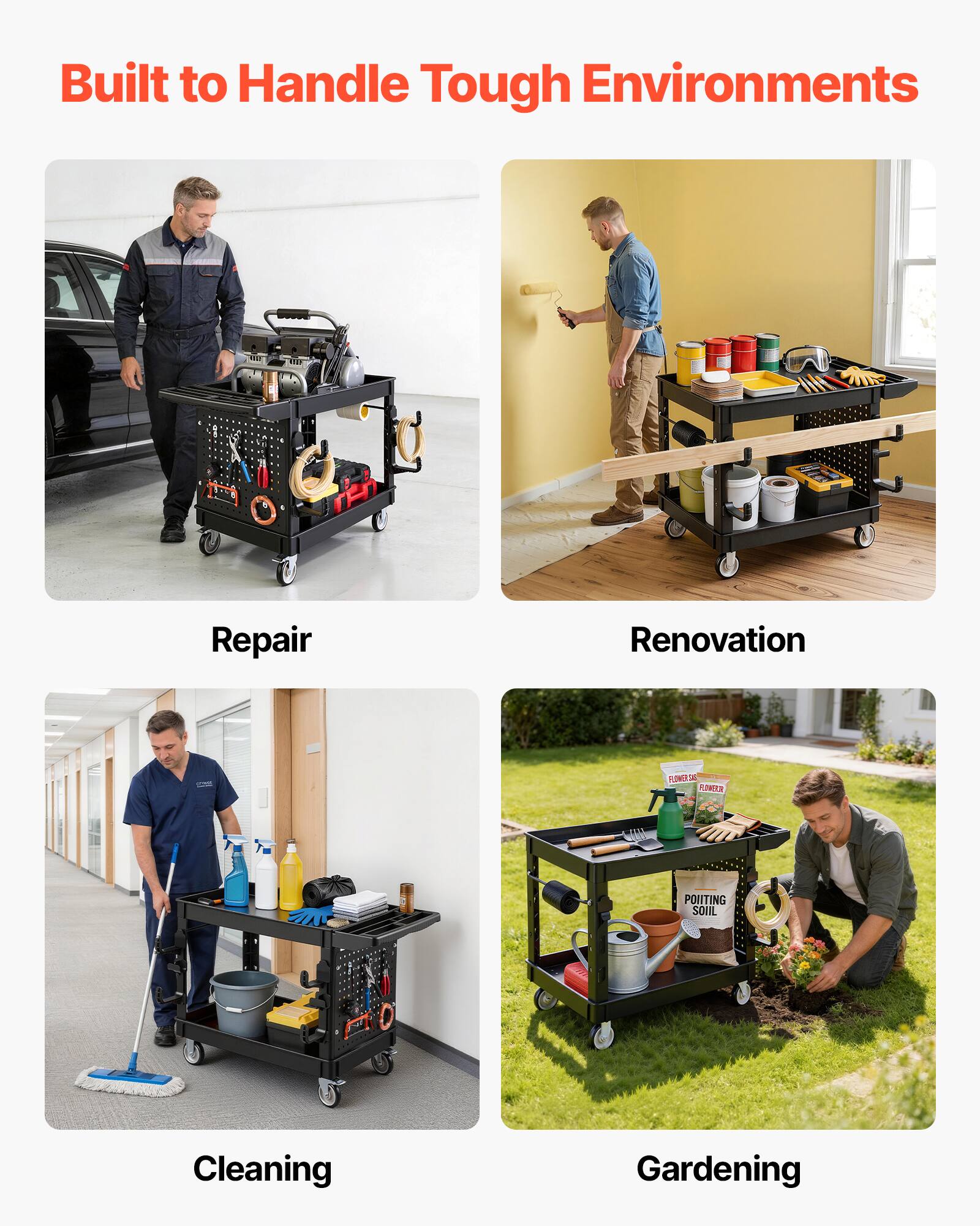 Built to Handle Tough Environments

Repair  
Renovation  
Cleaning  
Gardening
