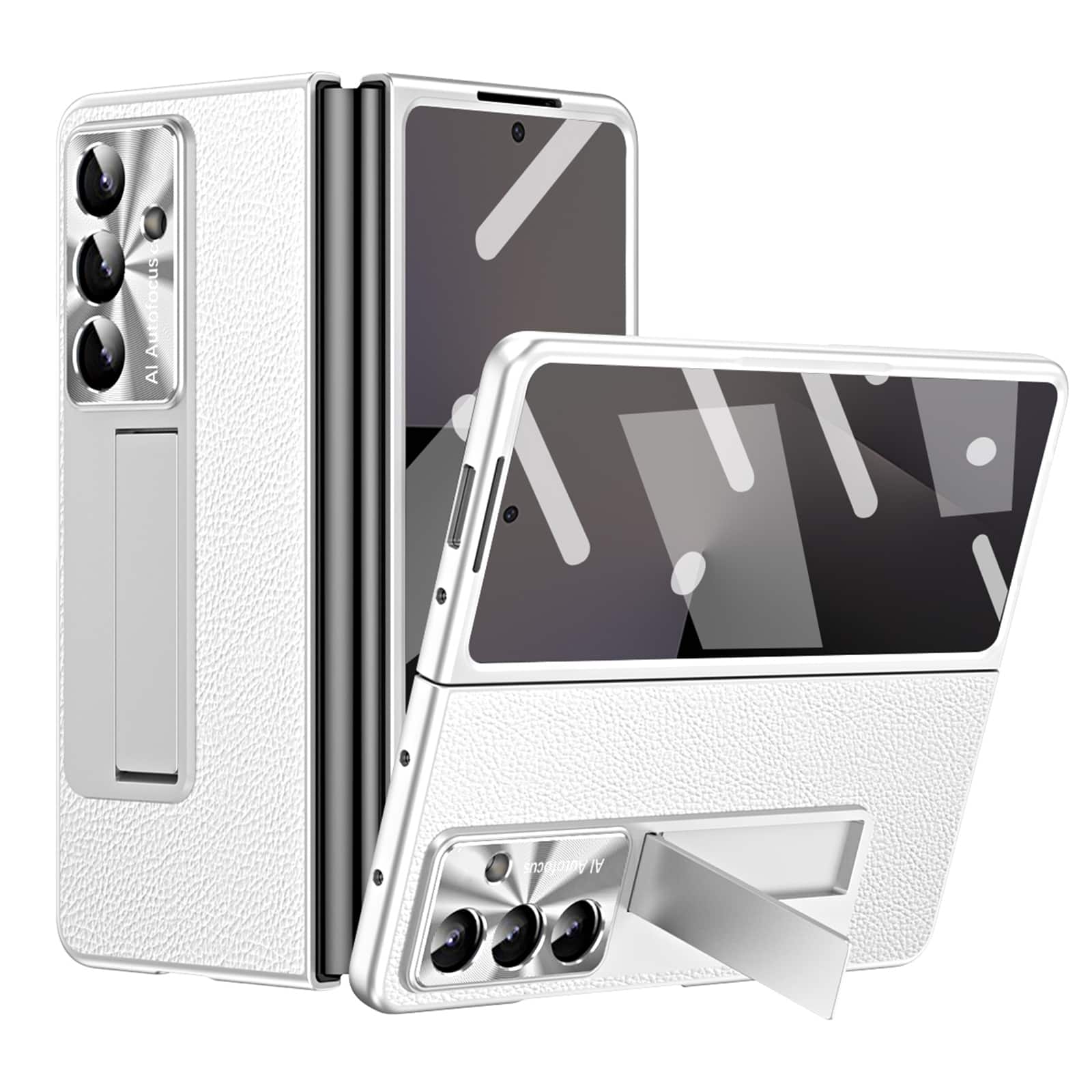Dteck - for Samsung Galaxy Z Fold8 Ultra Litchi Texture Phone Case,Built-in Screen Protector & Foldable Stand,Rugged Back Cover - Silver price history on PriceWatchPro
