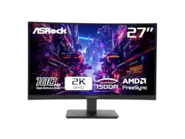ASRock - Phantom Gaming 27" QHD 1440P 180Hz FreeSync Premium 95% DCI-P3 Curved Monitor PG27QRT1B - Black