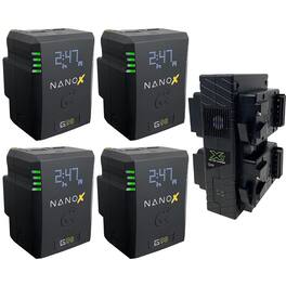 Core SWX - NANOX Micro 98 98Wh 14.8V 6600mAh SMART Gold Mount Battery, 4-Pack with GP-X4A Quad Charger