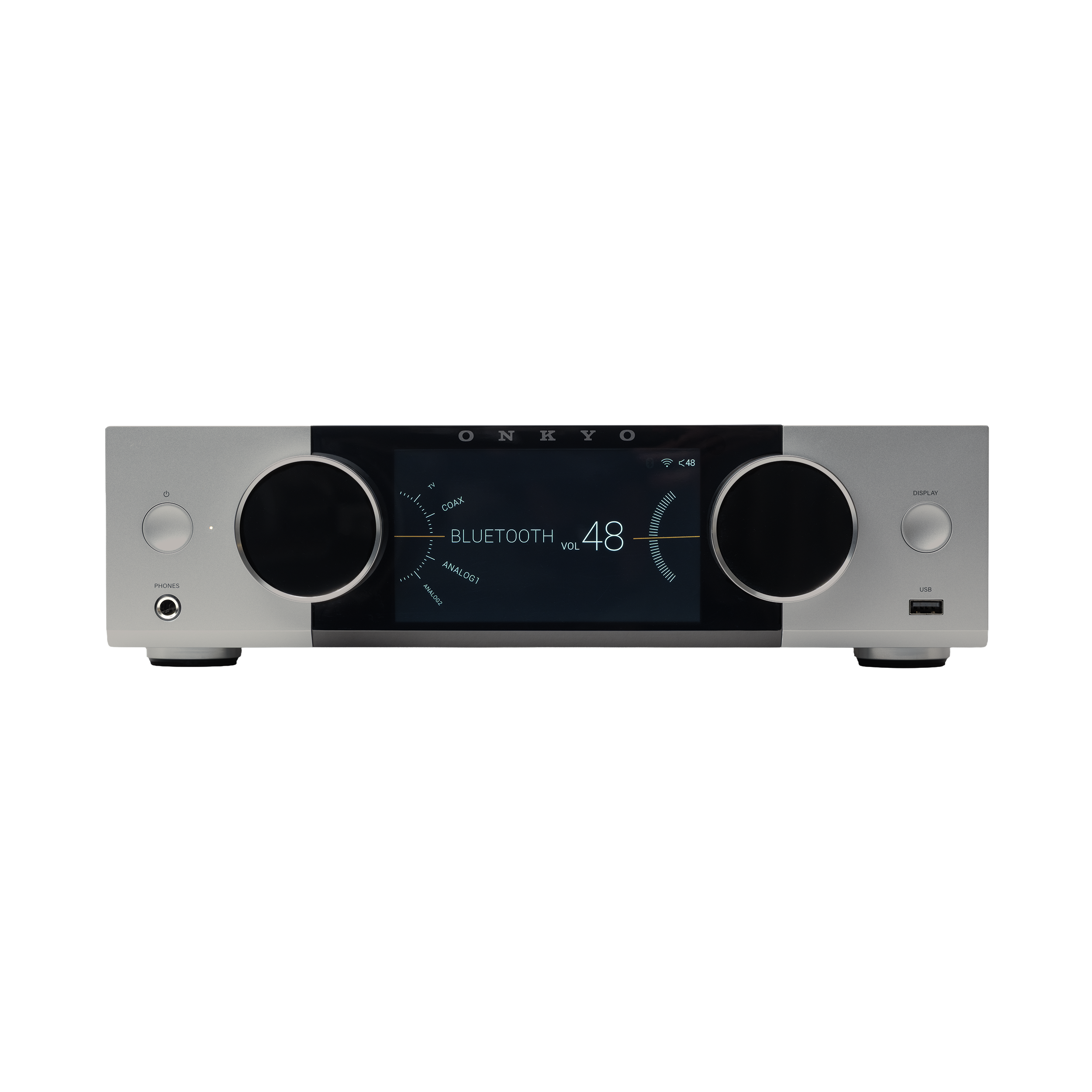 ONKYO  
COAX  
BLUETOOTH  
48 VOL  
ANALOGI  
PHONES
