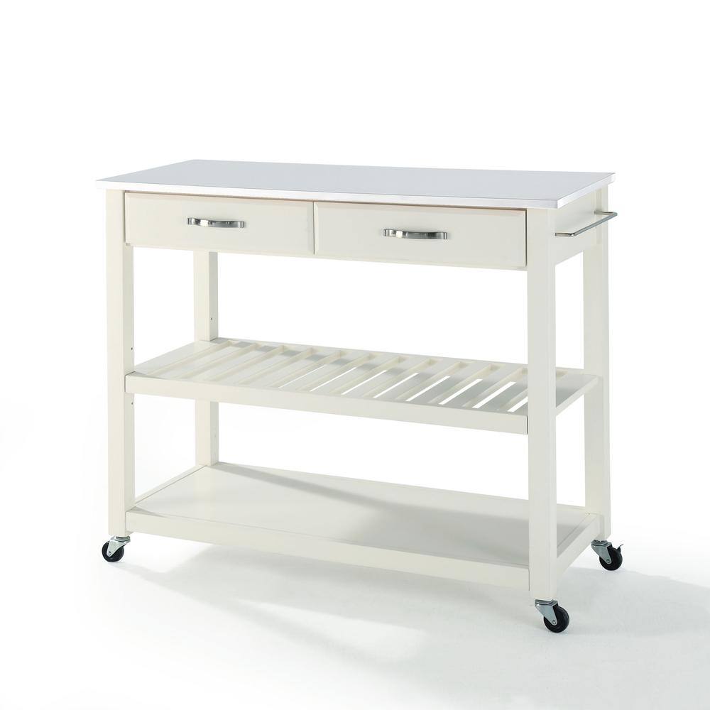 Back. Crosley Furniture - Stone Top Kitchen Prep Rolling Cart - White.