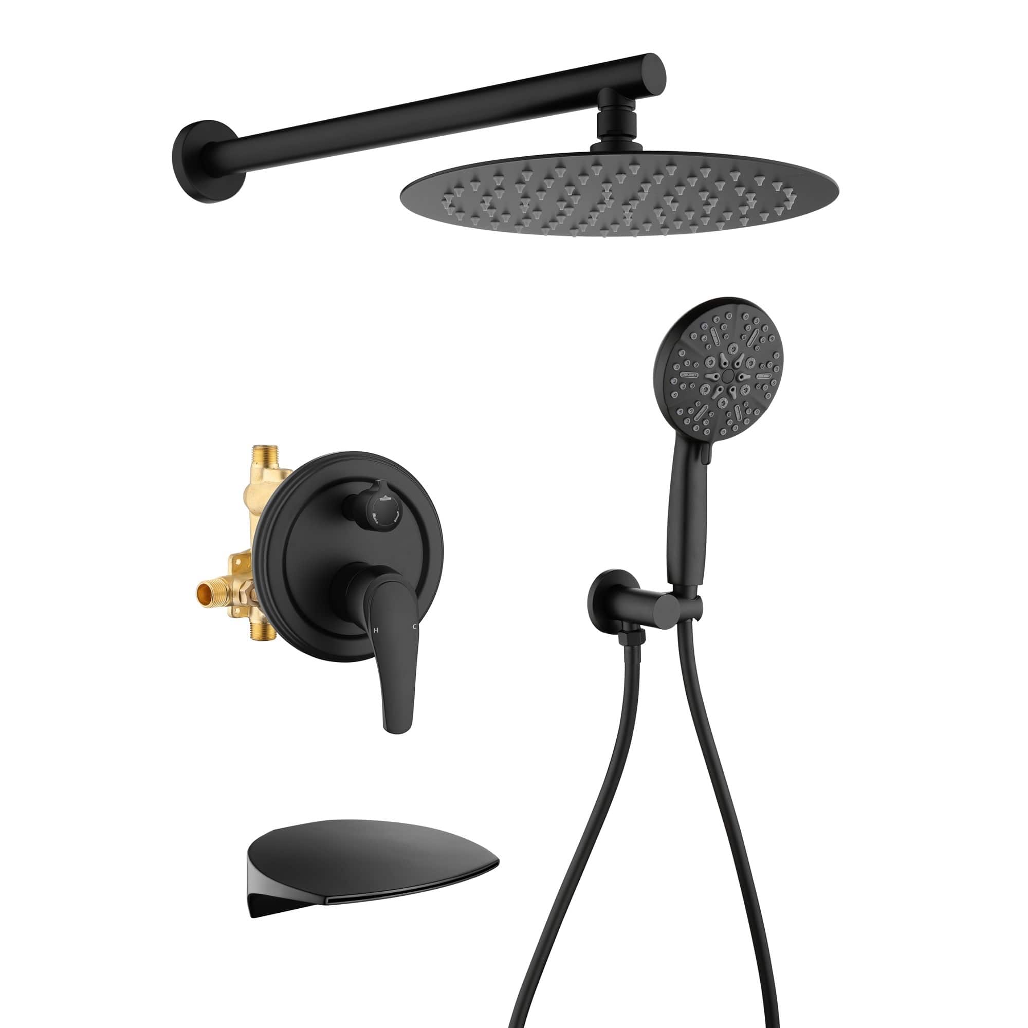 Front. Boyel Living - Matte Black 10-Inch Rain Shower System Brass SUS304 3-Function Valve 7-Function Handheld cUPC - Black.