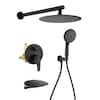 Front. Boyel Living - Matte Black 10-Inch Rain Shower System Brass SUS304 3-Function Valve 7-Function Handheld cUPC - Black.