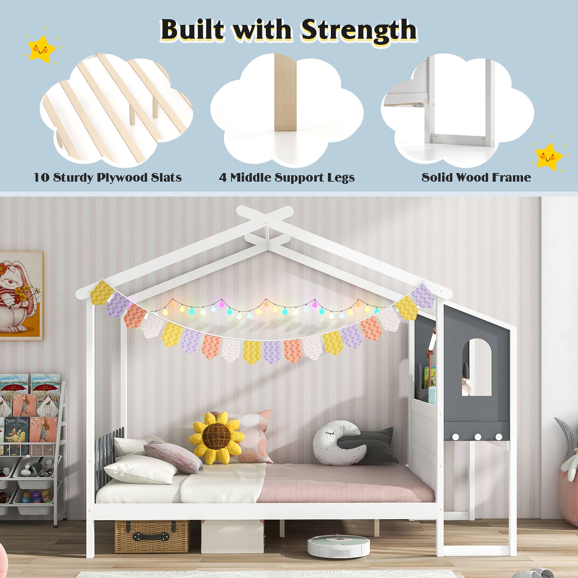 Built with Strength

- 10 Sturdy Plywood Slats
- 4 Middle Support Legs
- Solid Wood Frame