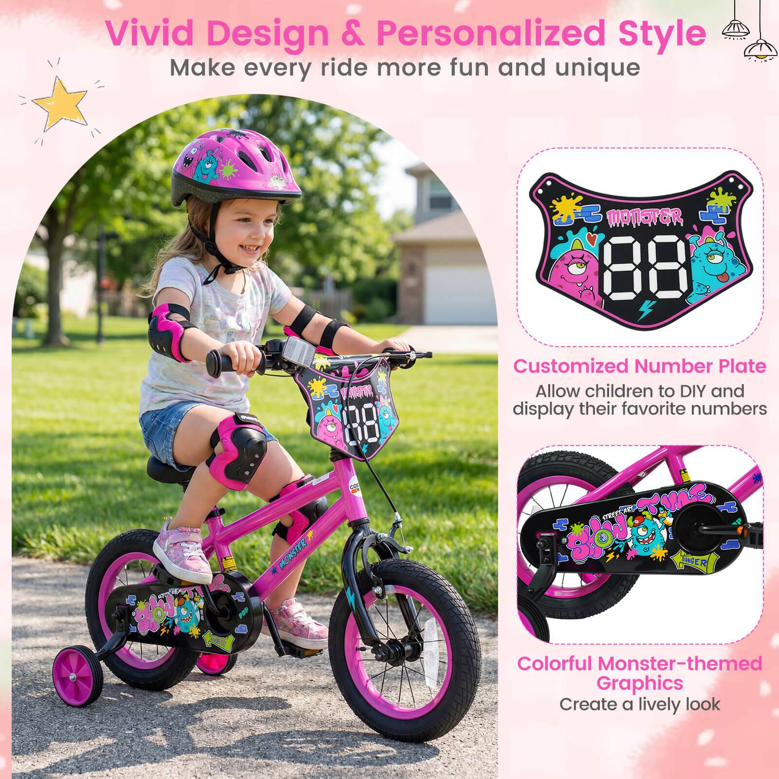Vivid Design & Personalized Style  
Make every ride more fun and unique  

Customized Number Plate  
Allow children to DIY and display their favorite numbers  

Colorful Monster-themed Graphics  
Create a lively look