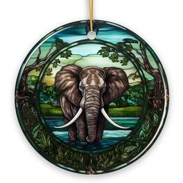OrnamentallyYou - African Pachyderm Elephant Stained Glass Style Ceramic Ornament Safari Animals Christmas Gift - Multi-colored