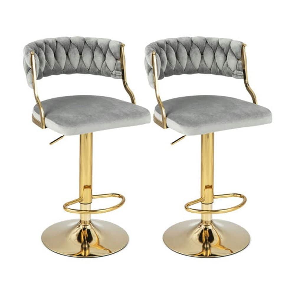 Kadyn - Swivel Barstool with Woven Back 2-Pc Set for Kitchen Island Cafe- for Kitchen Island - Gray