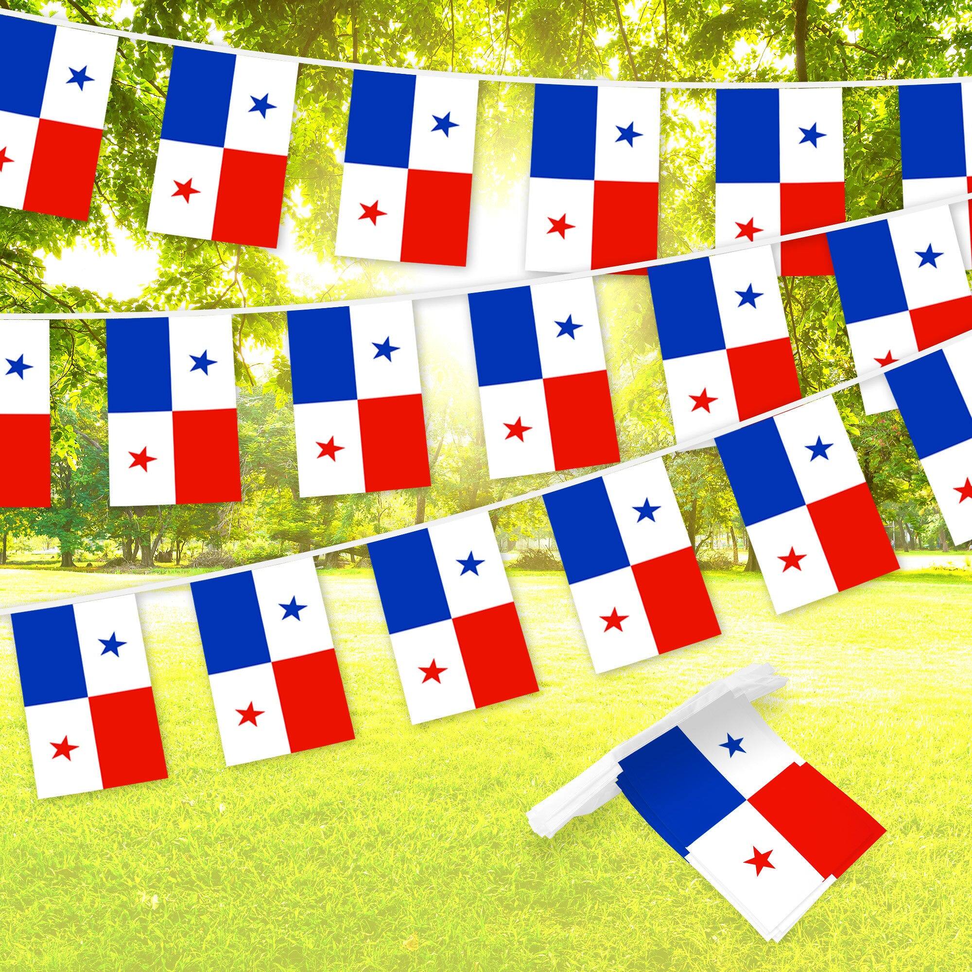 Front. G128 - Panama Panamanian Bunting Banner — 33 ft String with 38 Mini Flags (8.2 x 5.5 in), 150D Polyester. - Assorted Colors.
