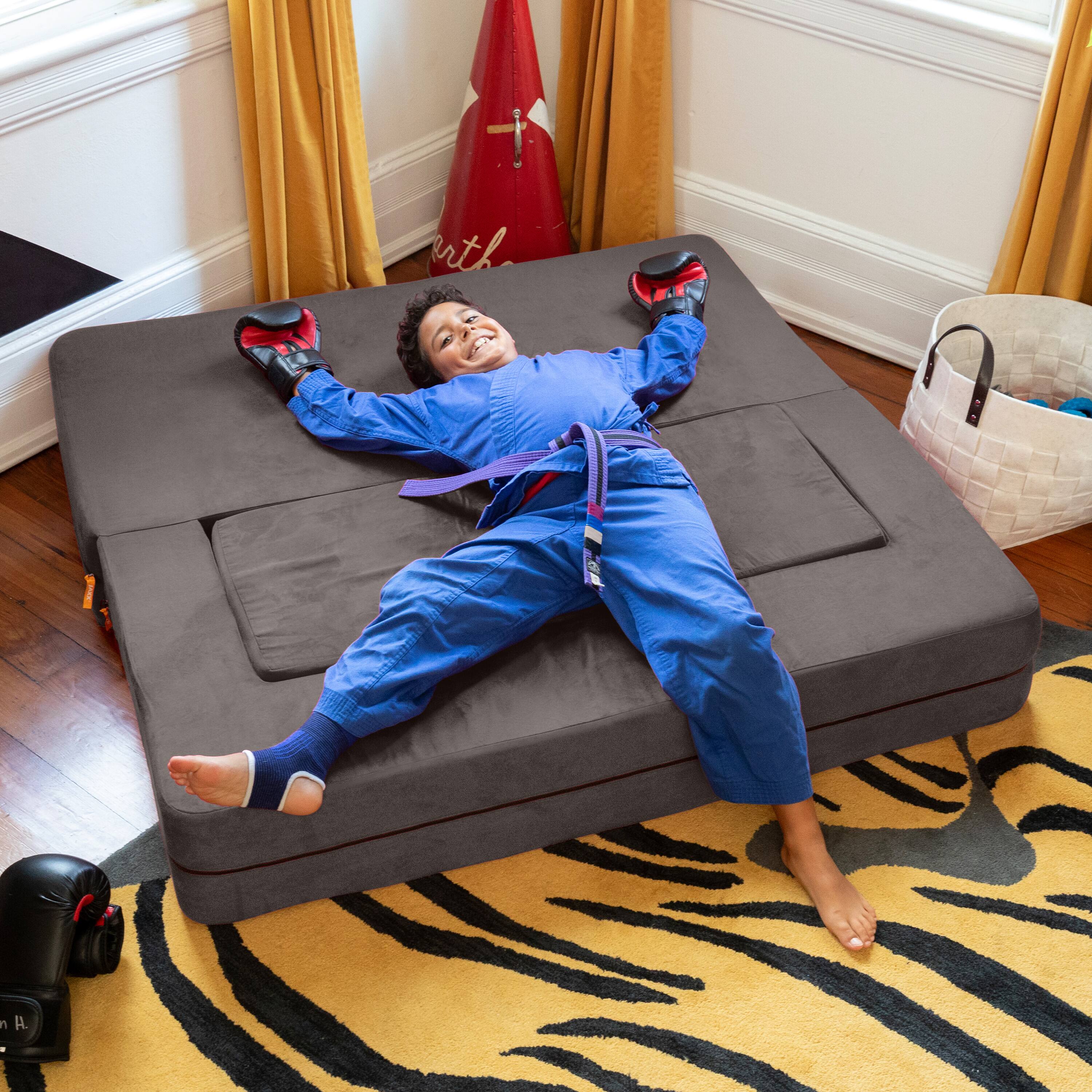 Alt View 2. Jaxx - Jaxx Zipline Kids Sofa & Large Ottoman, 3 in 1 Fold Out Sofa, Big Kids Edition, Charcoal - Charcoal.