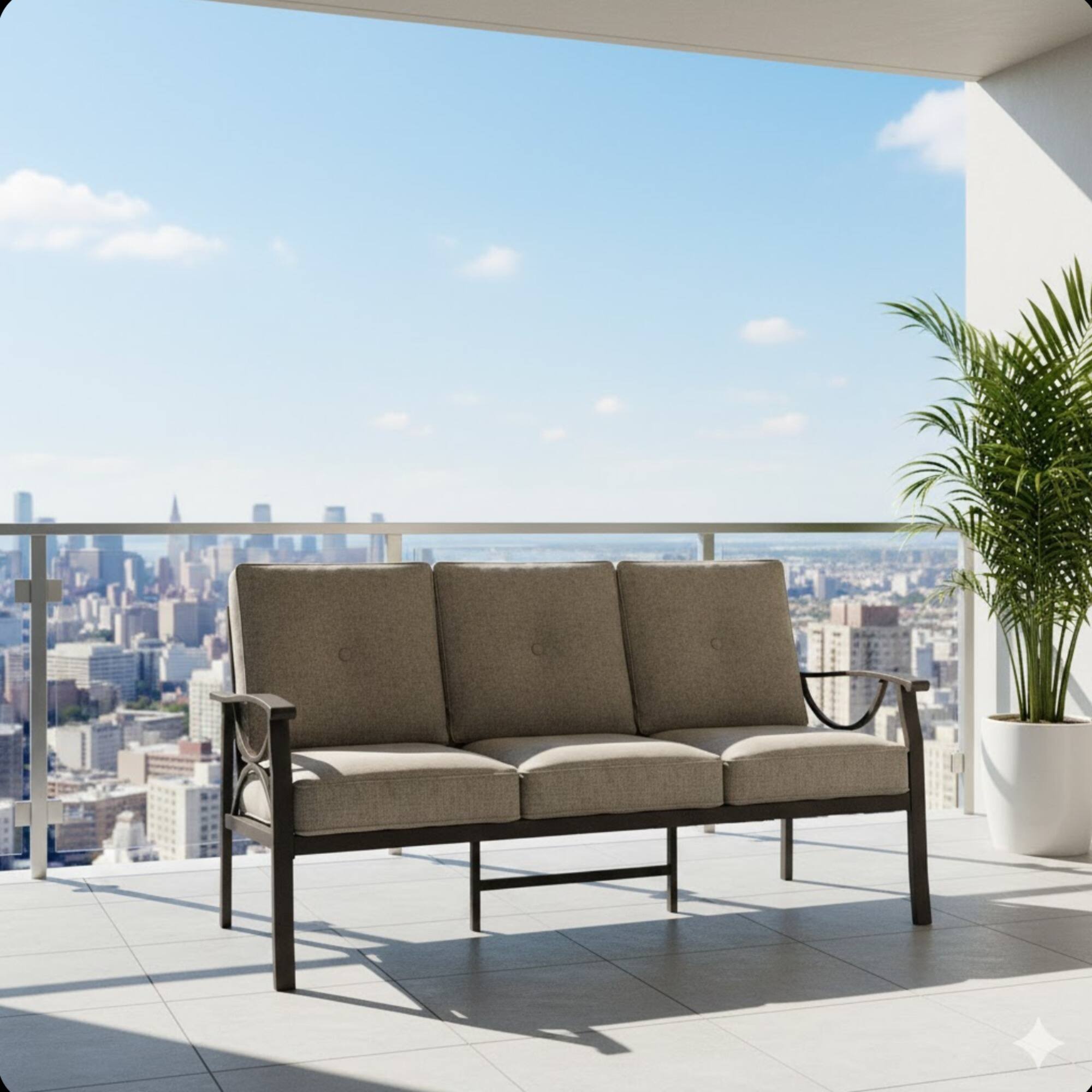 Left. Mondawe - 70 Inches All-Weather Metal 3-Seat Patio Sofa with Cushions - Light Khaki+Beige.