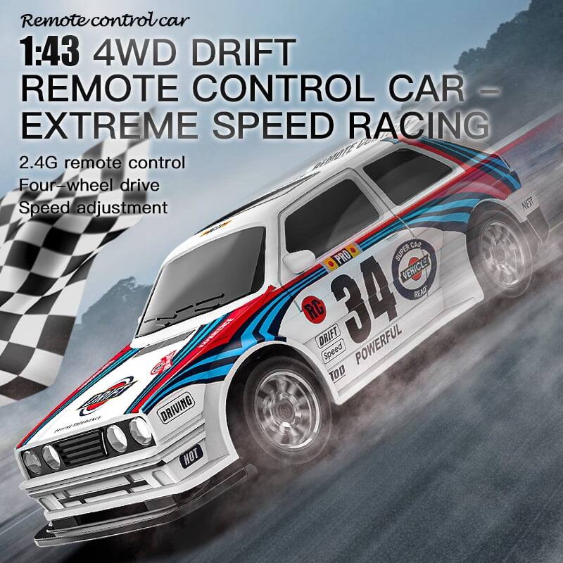 Remote control car  
1:43 4WD DRIFT REMOTE CONTROL CAR EXTREME SPEED RACING  
2.4G remote control  
Four-wheel drive  
Speed adjustment  

NEXT CAP PRO SUPER VEHICLE  
34  
RC DRIFT  
Speed  
POWERFUL  
DRIVING  
HOT