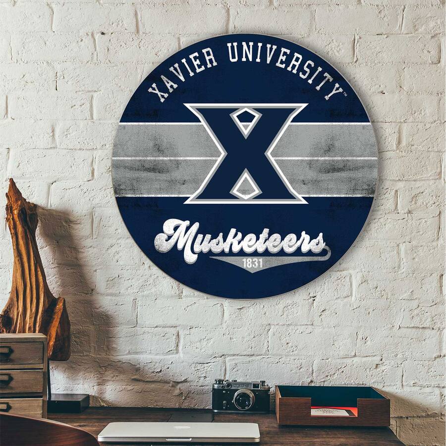 Xavier Sign Jardine Xavier Musketeers 20'' x 20'' Retro Logo Circle Sign Navy ...
