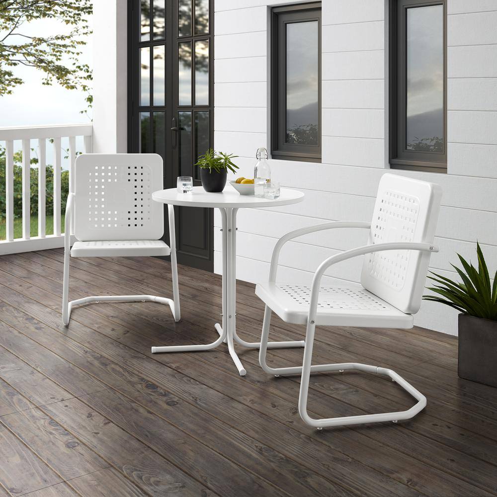 Alt View 7. Crosley Furniture - Bates 3Pc Retro Outdoor Bistro Set - Bistro Table & 2 Armchairs - White Gloss.