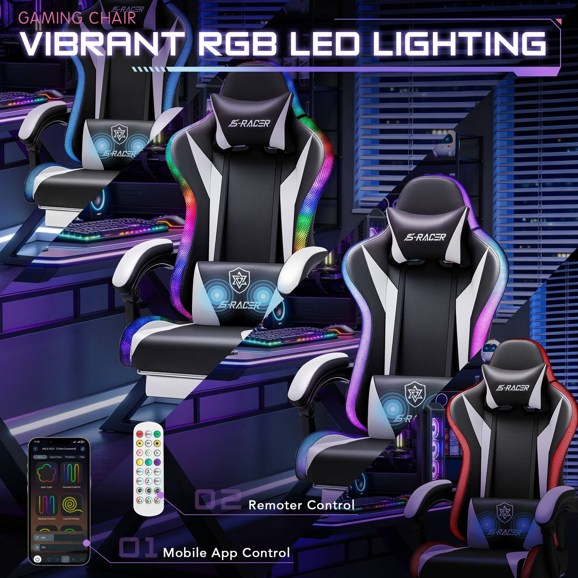 S-RACER GAMING CHAIR VIBRANT RGB LED LIGHTING

S-RACER

S-RACER

S-RACER

S-RACER

01 Mobile App Control

02 Remote Control