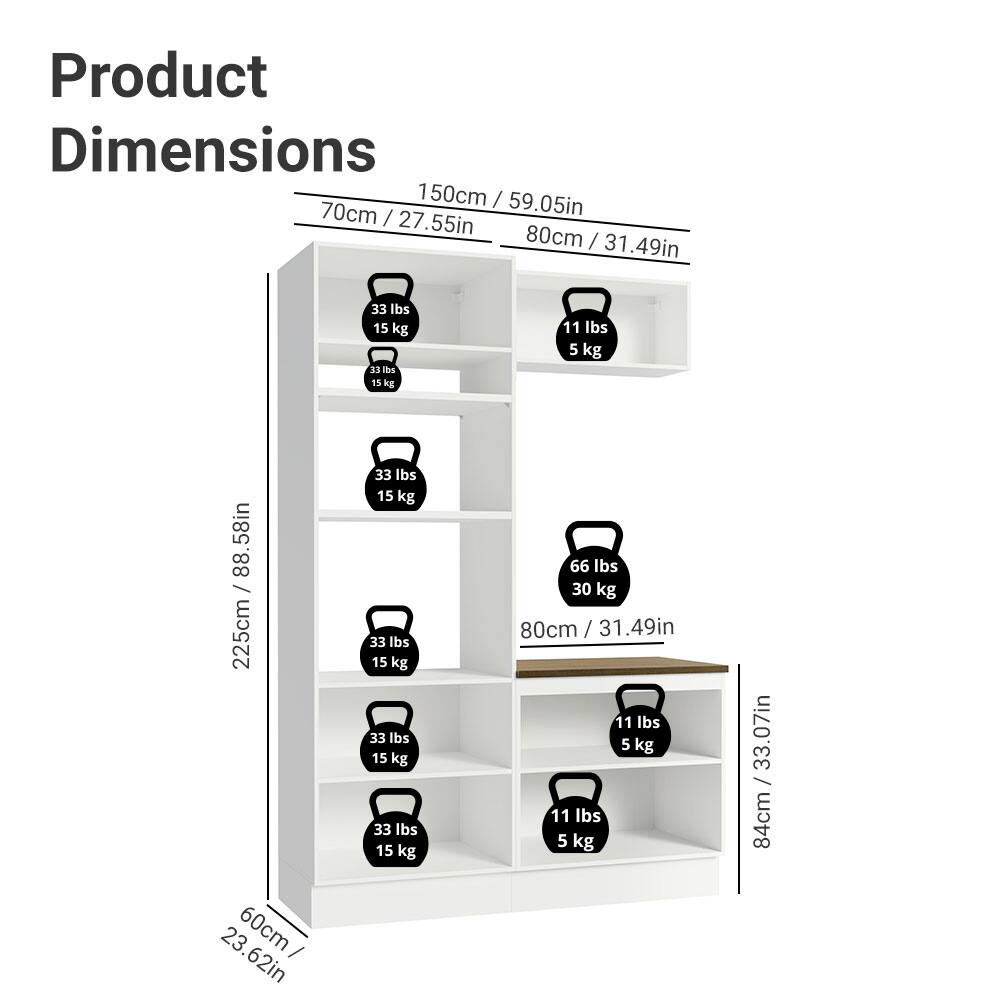 Product Dimensions

- 150cm / 59.05in
- 70cm / 27.55in
- 80cm / 31.49in
- 225cm / 88.58in
- 84cm / 33.07in
- 60cm / 23.62in

Weight Capacity

- 33 lbs / 15 kg
- 11 lbs / 5 kg
- 66 lbs / 30 kg