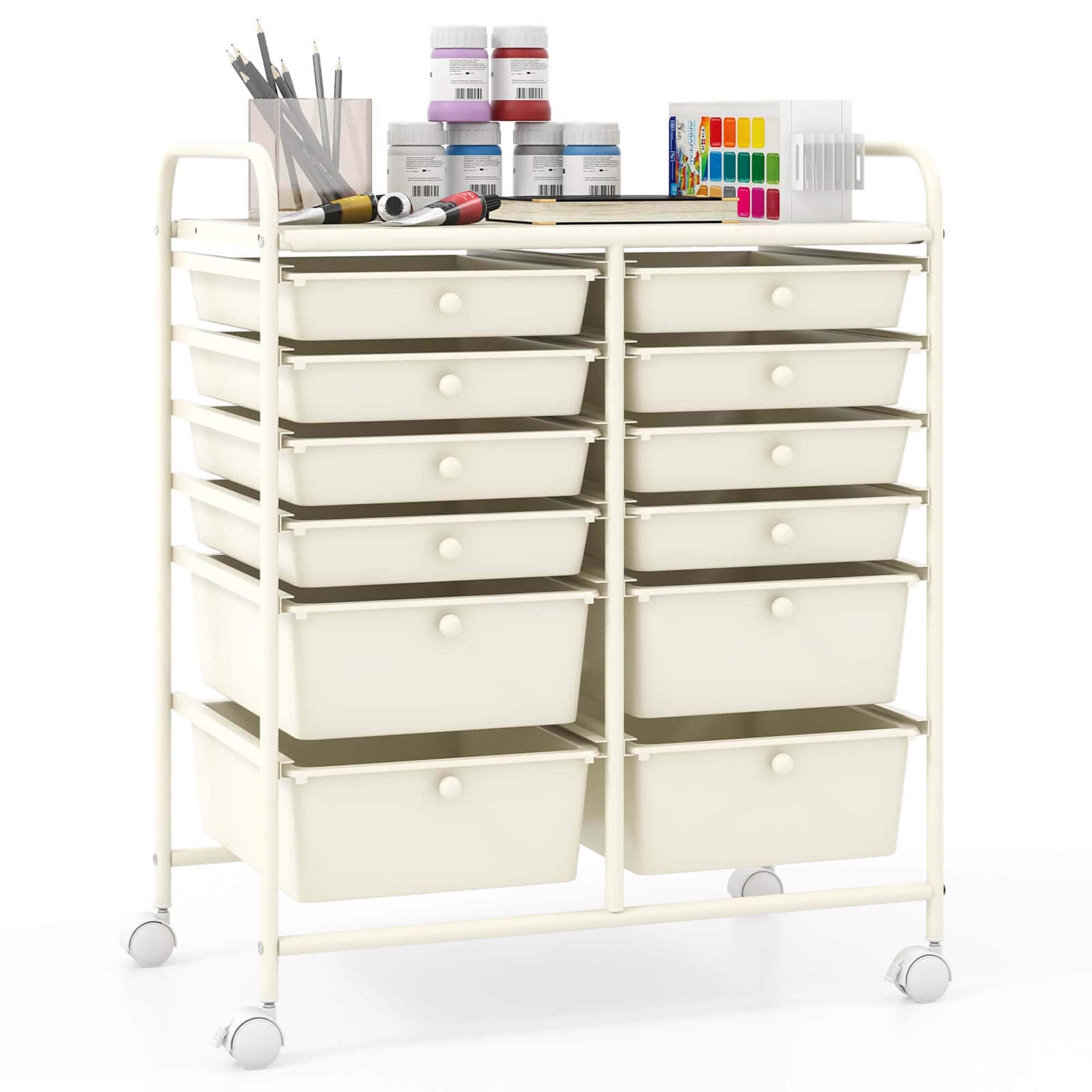 Front. Costway - Costway 12-Drawer Rolling Storage Cart with 2 Sizes Plastic Drawers - White.