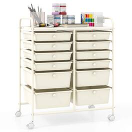 Costway - 12-Drawer Rolling Storage Cart with 2 Sizes Plastic Drawers - White