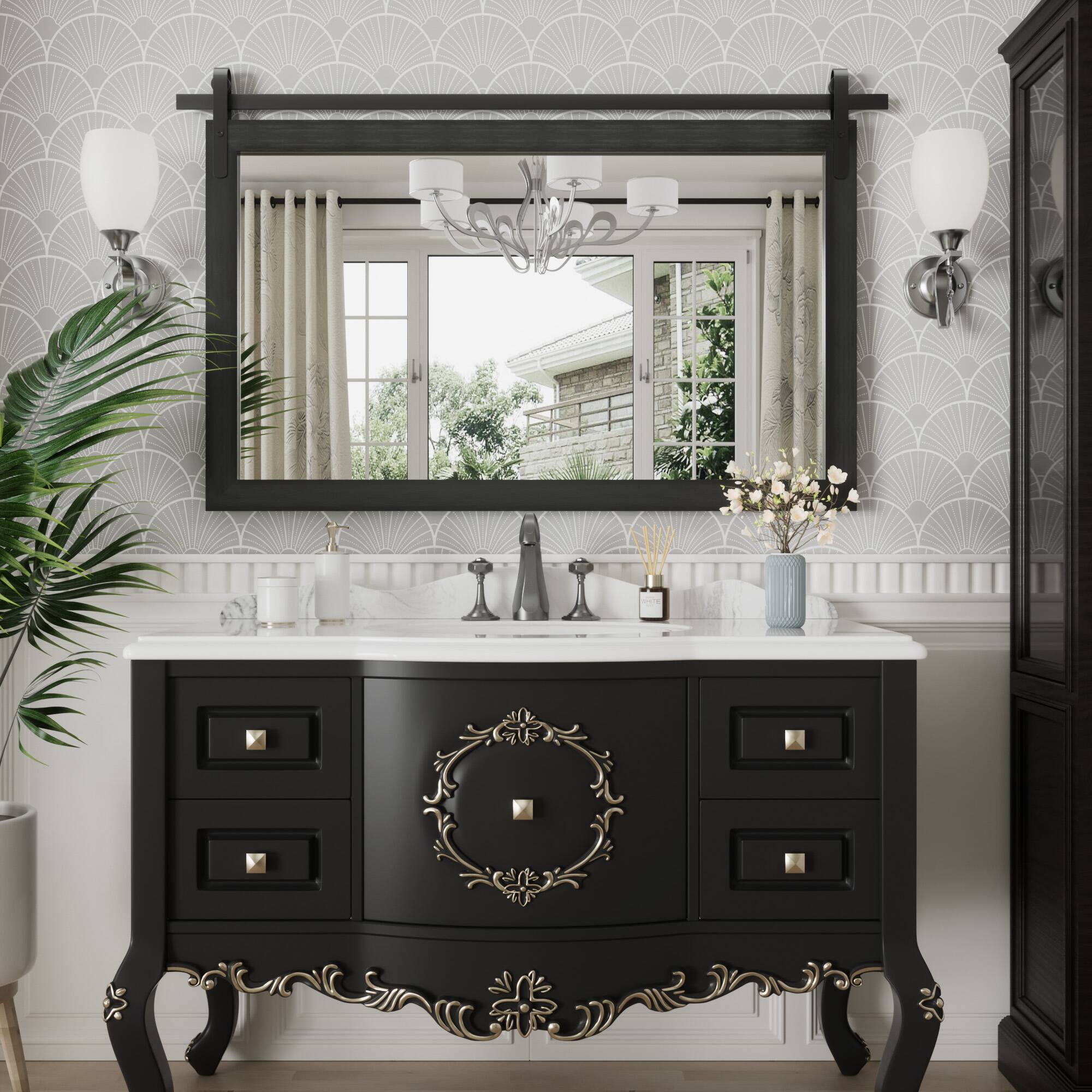 Alt View 2. PAIHOME - Wood Wall Mirror Modern Farmhouse Accent Rectangular Bathroom Mirror Vanity Mirror for Bedroom Living Room Decor - Black - 40"x26".