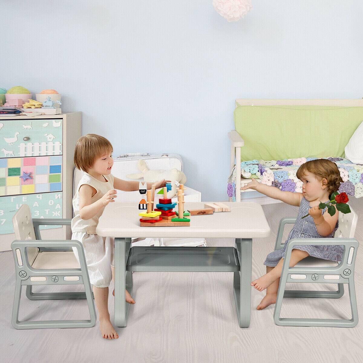 Alt View 3. Costway - Costway Kids Table and 2 Chairs Set Toddler Table w/ Storage Shelf For Baby Gift - White,Gray.