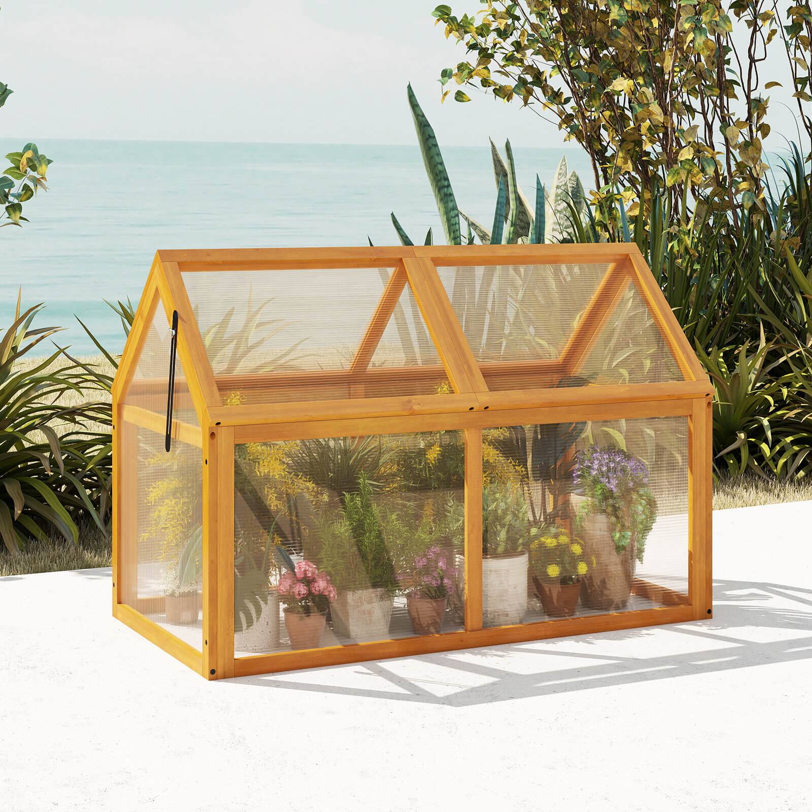 Alt View 3. Costway - Costway Wood Cold Frame Greenhouse with Transparent Panels Adjustable Roof, Indoor Outdoor - Orange.
