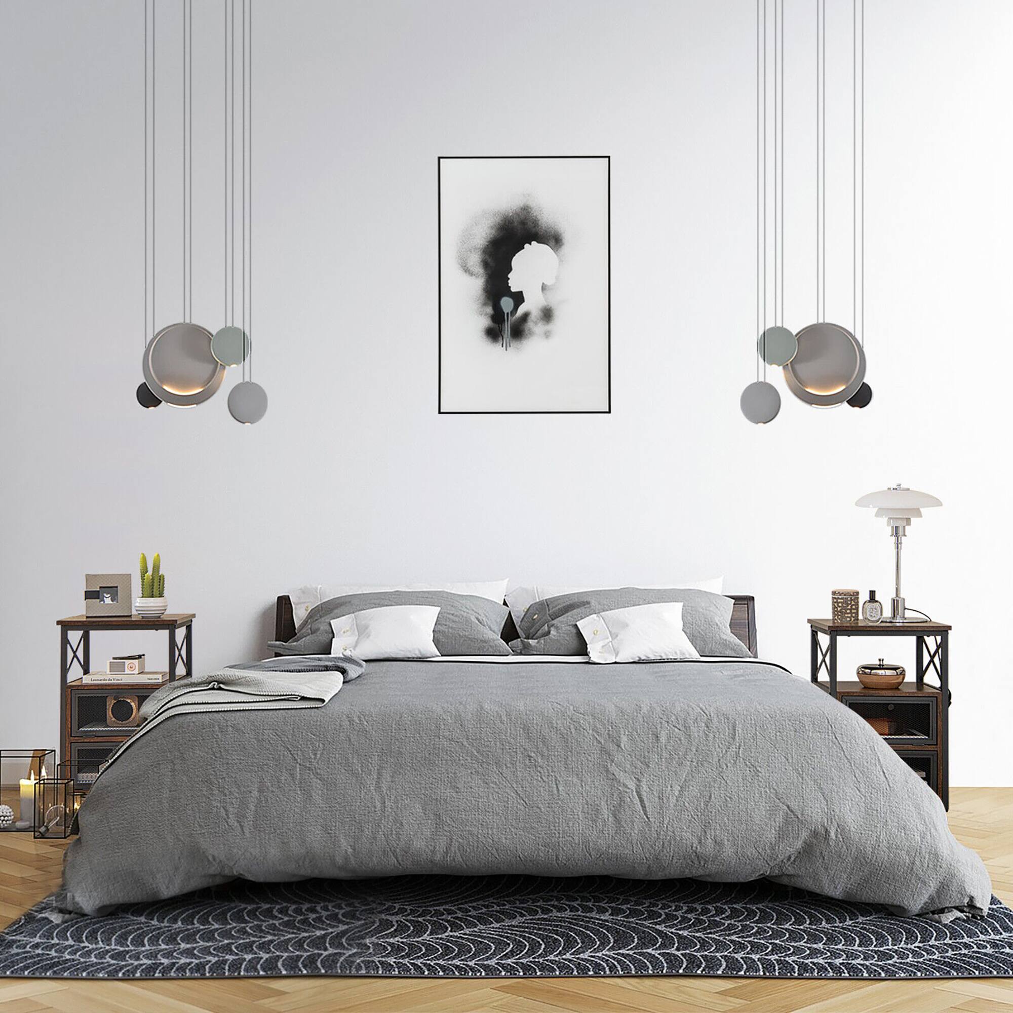 Alt View 2. Gymax - Gymax 2PCS Side End Table Nightstands w/ 2 Open shelves & 2 Flip Drawers Rustic Brown - Rustic Brown.