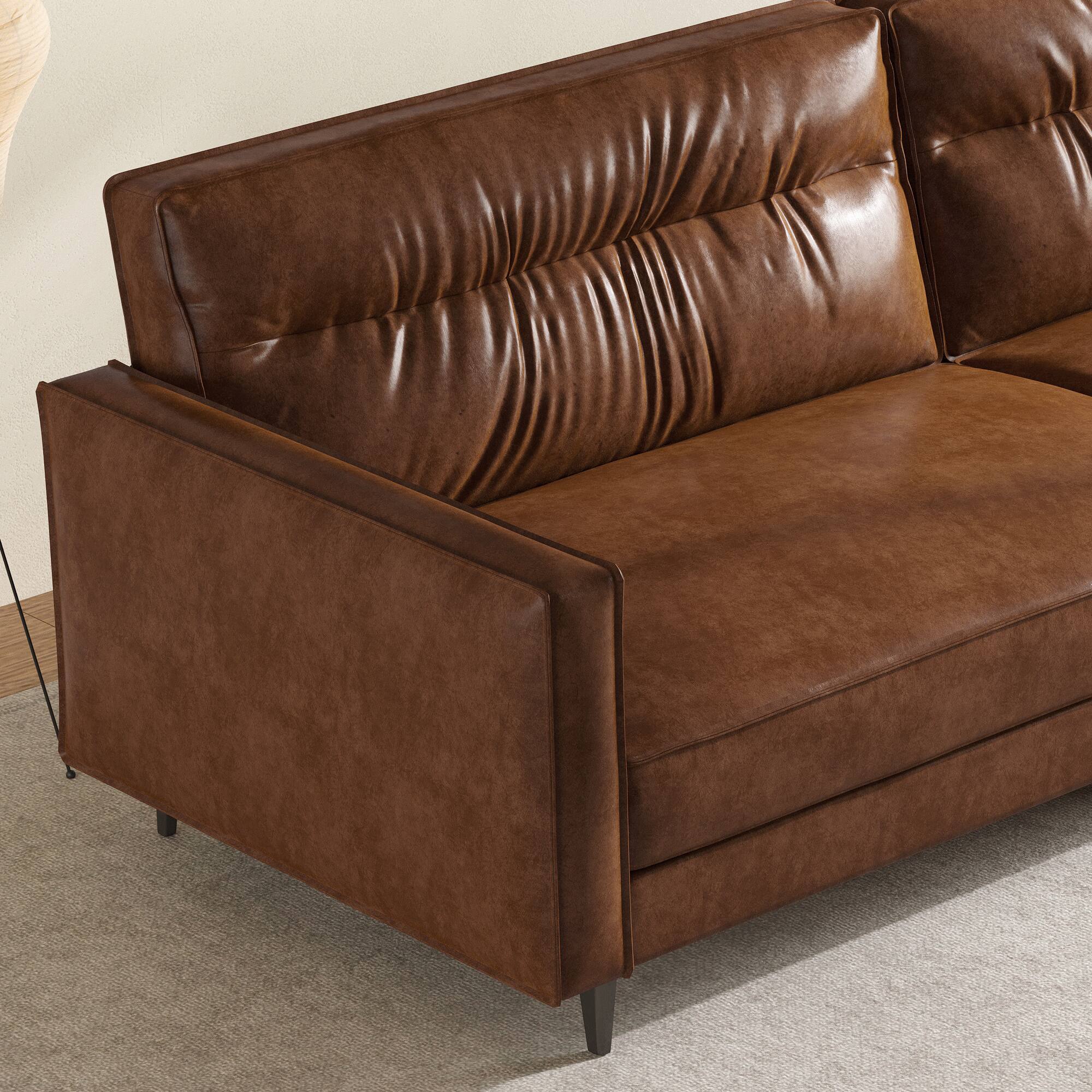 Alt View 1. luck idea - 86.61" Luxury Vintage Oil-Waxed Leather Sofa with Sturdy Frame for Living Room - Brown.