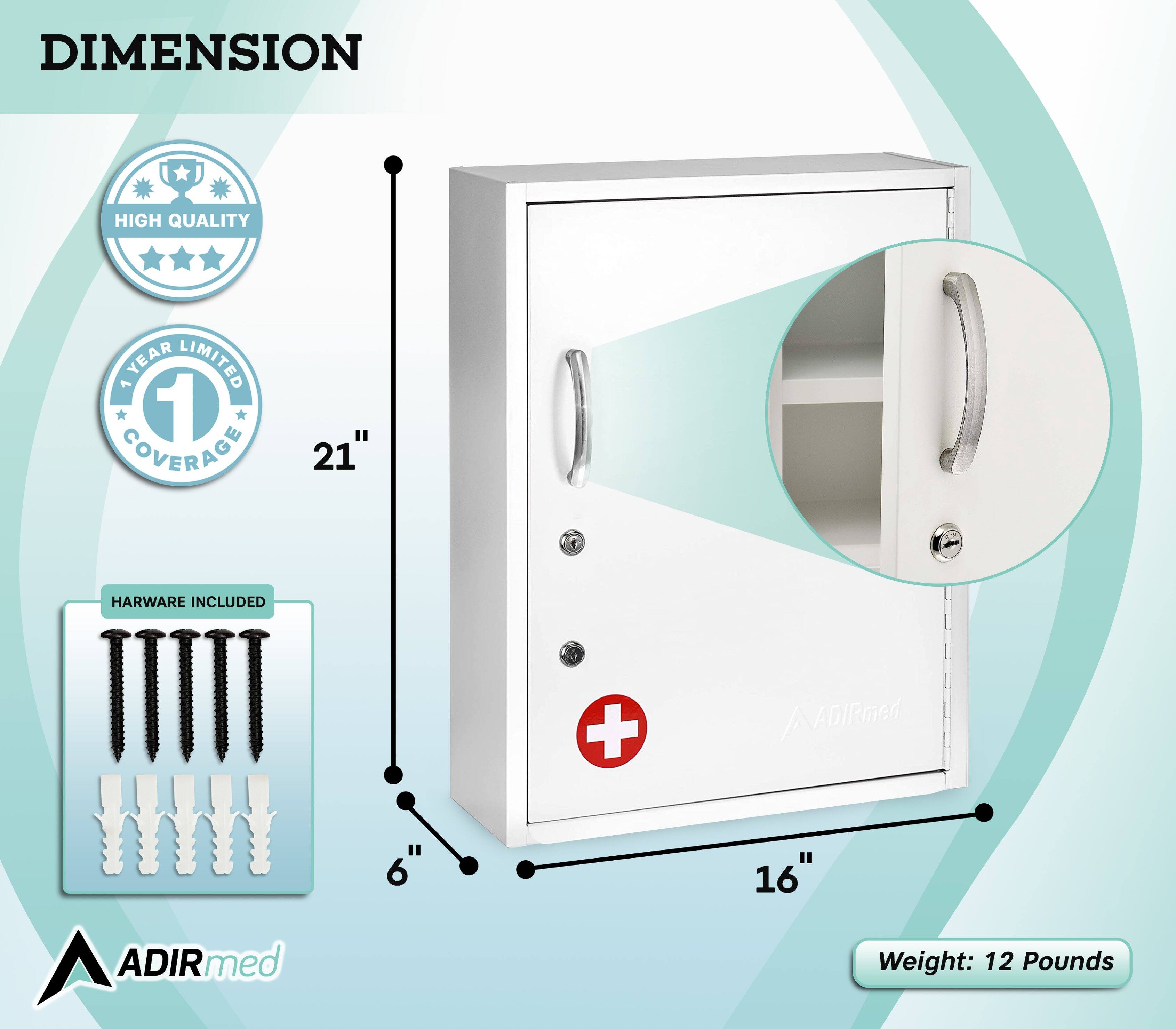 DIMENSION HIGH QUALITY YEAR LIMITED 1 COVERAGE 21" HARWARE INCLUDED ADIRmed 6" 16" ADIRmed Weight: 12 Pounds