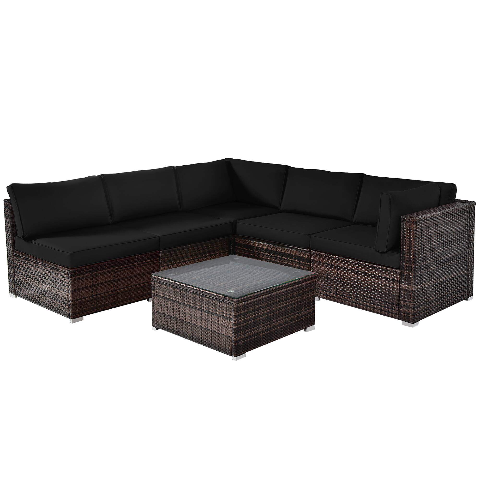 Alt View 7. Costway - 6PCS Patio Rattan Furniture Set Cushioned Sofa Coffee Table - Black.