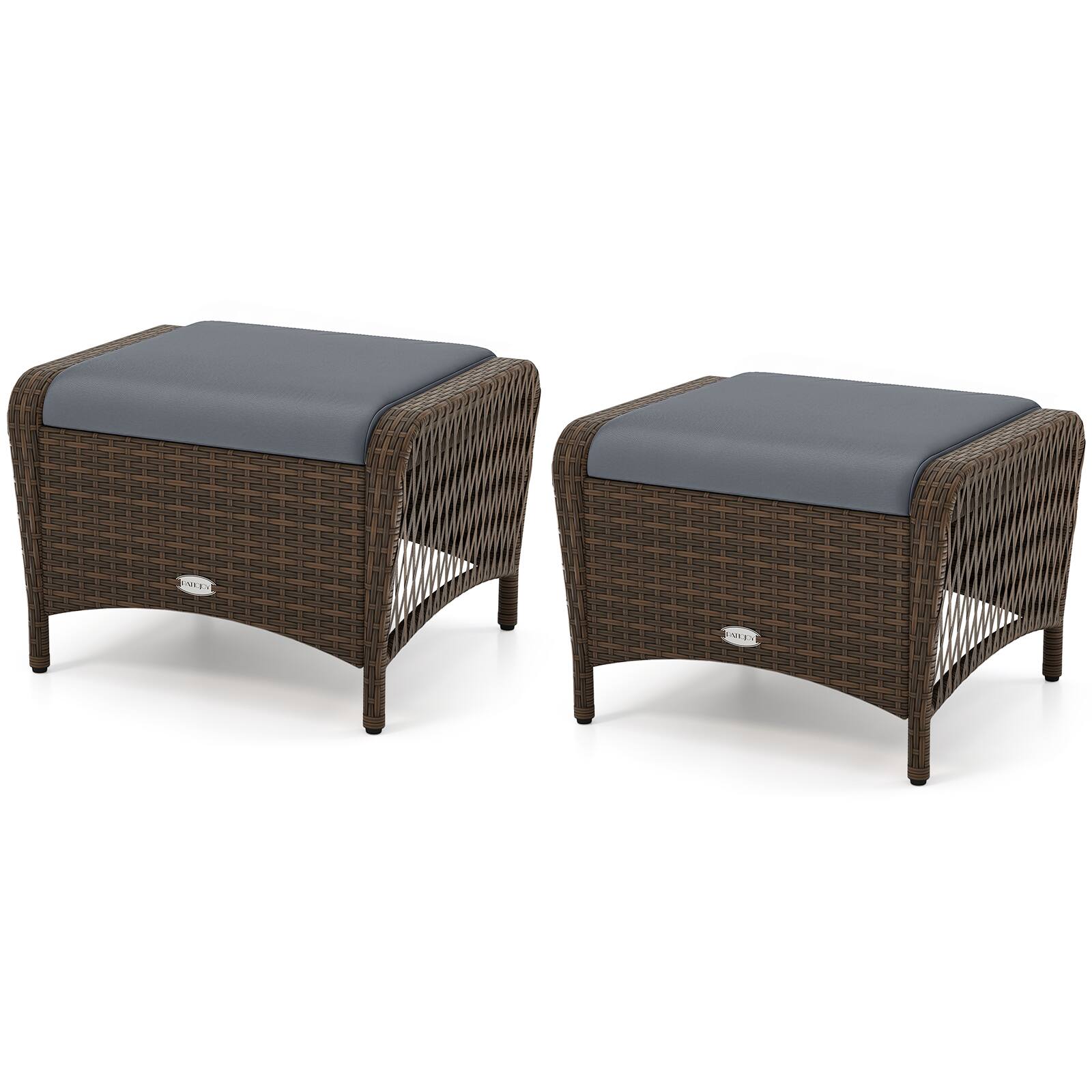 Alt View 1. Costway - Costway 2 Pieces Outdoor Patio PE Wicker Ottomans with Removable Cushions for Porch, Garden - Mix Brown+Gray.