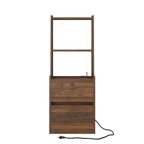 Left. LUCKY ONE - Set of 2 Assembled Nightstands with Charging Station Voice Light USB Lock - Wood.