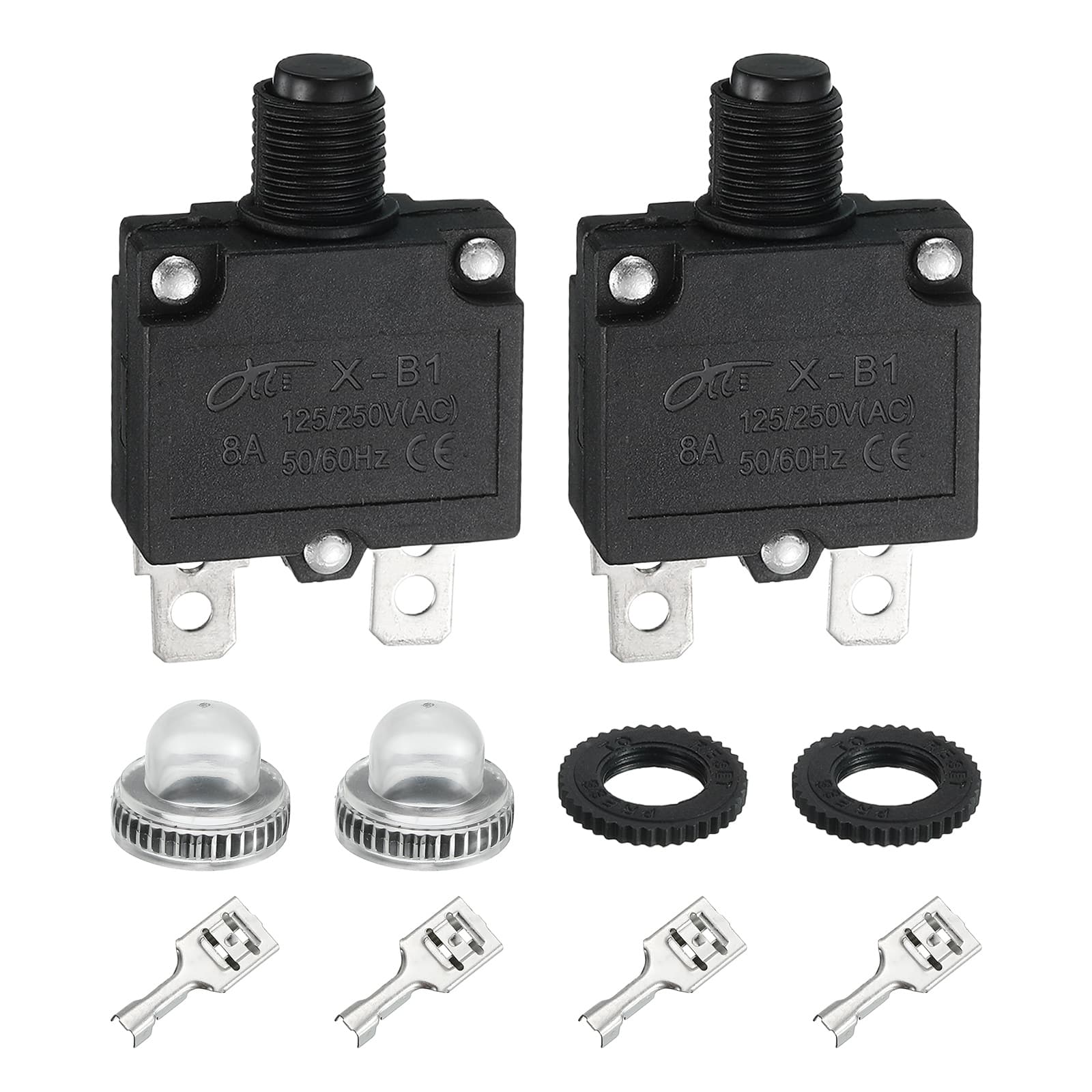Unique Bargains - 2pcs 8A Thermal Circuit Breaker, 125/250V AC,32V DC, Manual Reset Push Button, Waterproof Caps, Quick Connect X-B1 - Black price history on PriceWatchPro