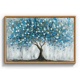 Hanke - Textured Large Framed Canvas Wall Art Prints Abstract Hand painted Seascape Beach 16 x 24 inches - Tree of Life