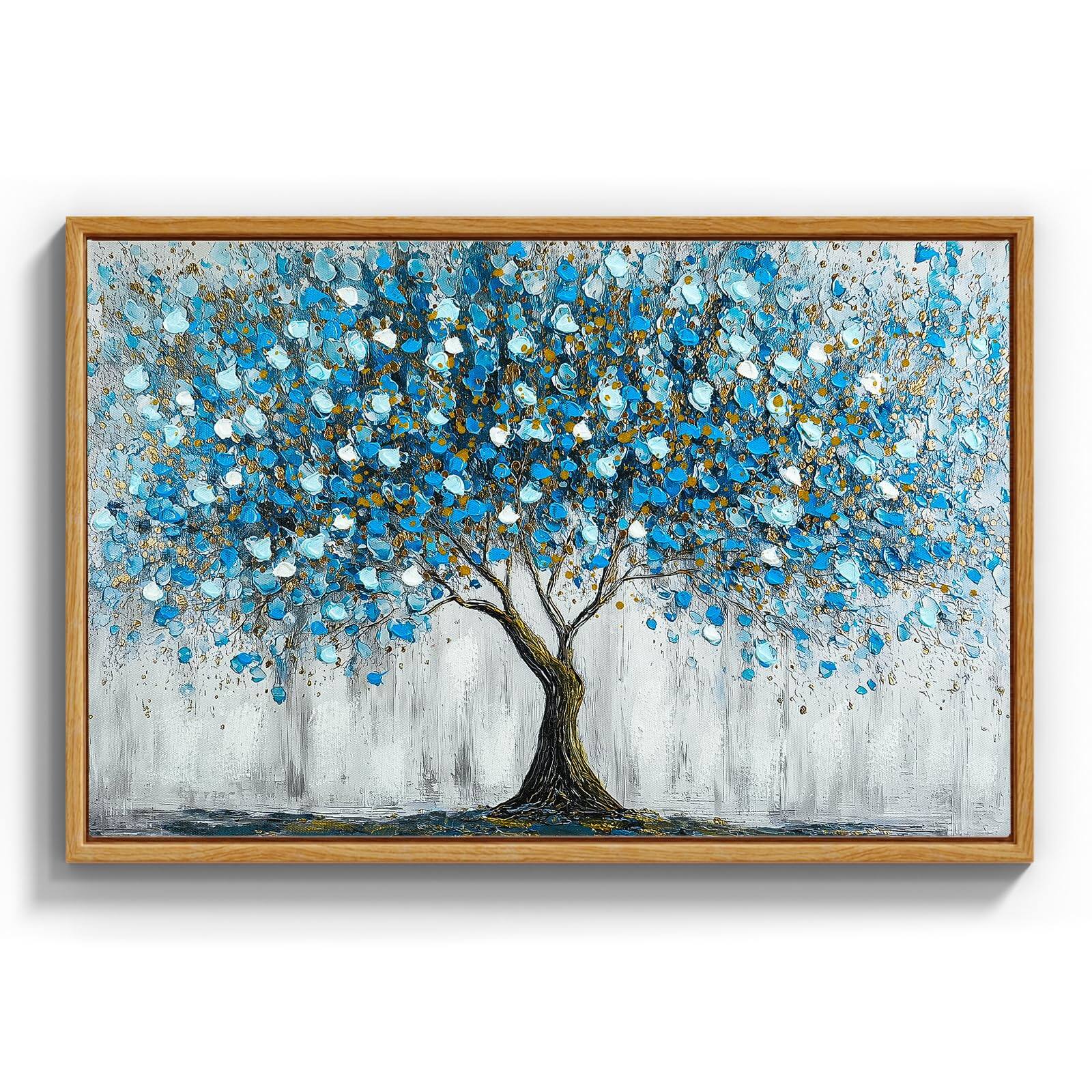 Front. Hanke - Textured Large Framed Canvas Wall Art Prints Abstract Hand painted Seascape Beach 16 x 24 inches - Tree of Life.