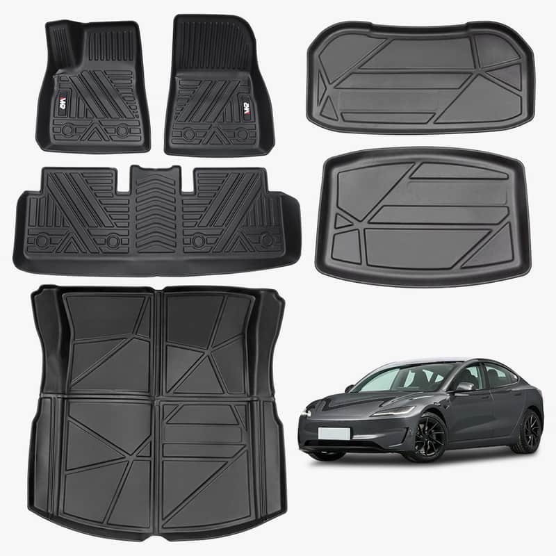 YOSIMFUR - Odorless TPE Floor Mat for Tesla Model 3 2023-2025 6 PCS Waterproof Duty-Proof Fully Surrounded Floor Liner Foot Pad