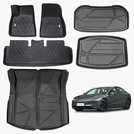 Front. YOSIMFUR - Odorless TPE Floor Mat for Tesla Model 3 2023-2025 6 PCS Waterproof Duty-Proof Fully Surrounded Floor Liner Foot Pad.