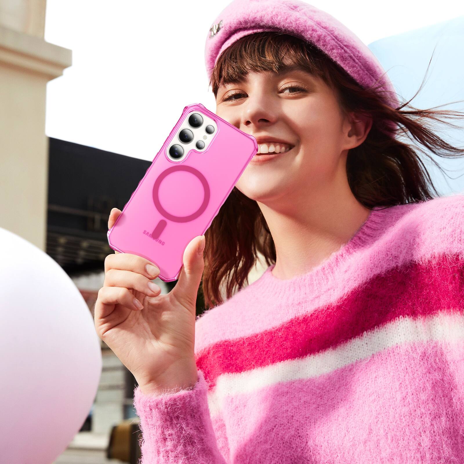 Alt View 2. UUCOVER - Magnetic Case for Samsung Galaxy S24 Ultra, Compatible with MagSafe, Anti-slip Wave Edge Shockproof Frosted Phone Cover - Rose.