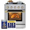 Hauslane - HausPro 30 in. 4 Burners (20,000 BTU) Freestanding Gas Range Range - Satin Brass