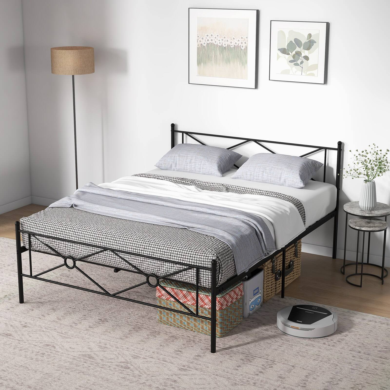 Alt View 7. Ecooso - Queen Size Metal Platform Bed Frame with Headboard and Footboard - Black.