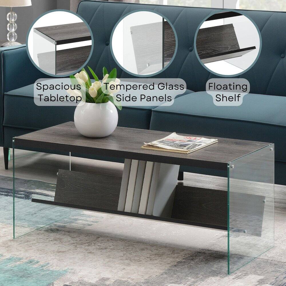 Spacious Tempered Glass Tabletop Side Panels Floating Shelf