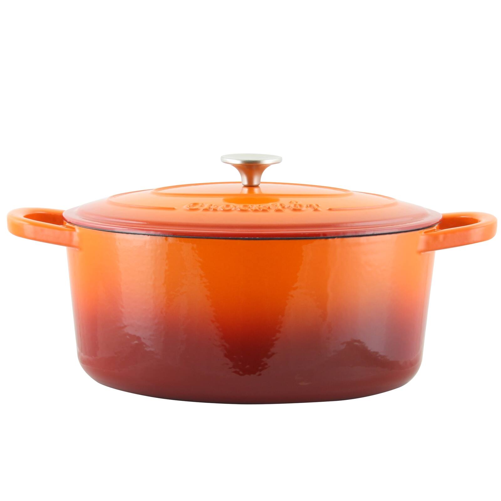 Alt View 2. Crockpot - Crock Pot Artisan 7 Quart Enameled Cast Iron Oval Dutch Oven in Sunset Orange - Orange.